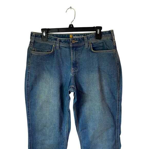 Carhartt Womens Relaxed Fit Bootcut Jeans Size 10 Short Blue Denim 5-Pockets - Picture 2 of 6